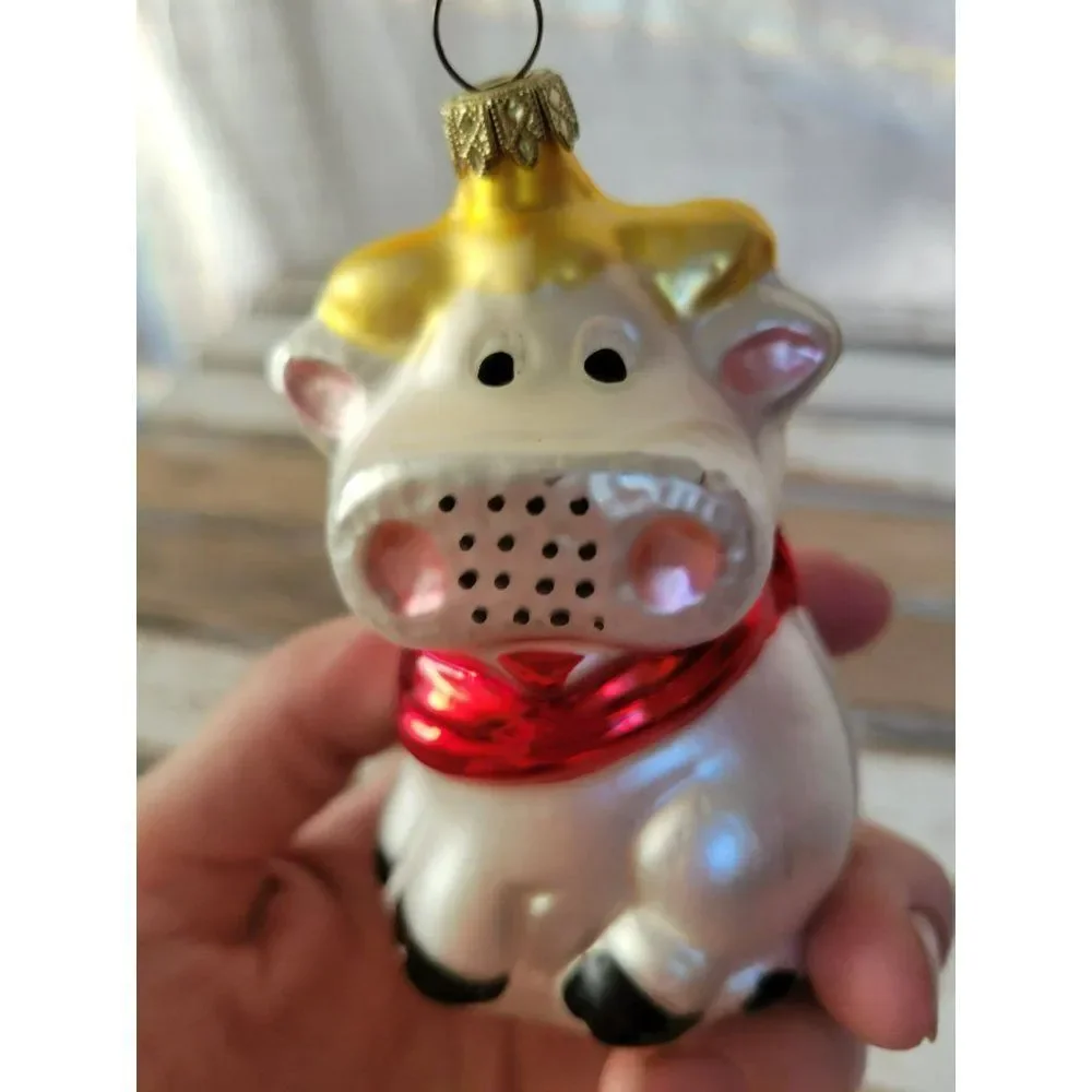 Vintage cow‎ Germany bull ornament glass Xmas tree